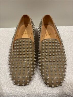 Christian Louboutin Beige Patent Spike Loafers